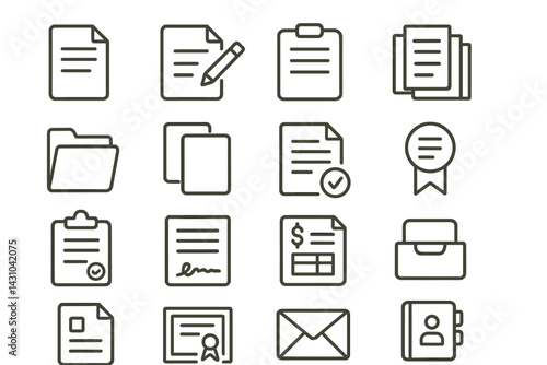 Create impactful vector icon set showcasing various document and file symbols for clear communication and organization