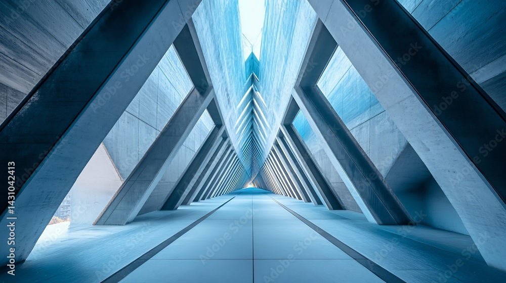 Naklejka premium Concrete Corridor: A Serene, Geometric Architectural Vision