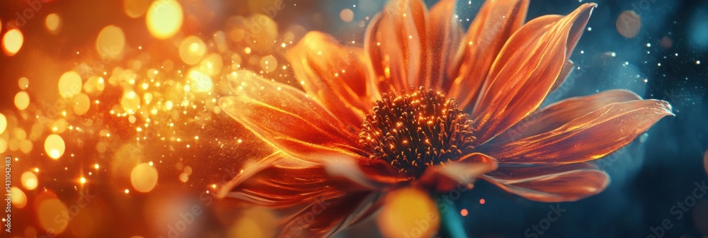 Blooming Flower Opens Like a Solar System Revealing a Cosmic Dance With Vibrant Colors and Stunning Details in a Surreal Fusion Generative AI