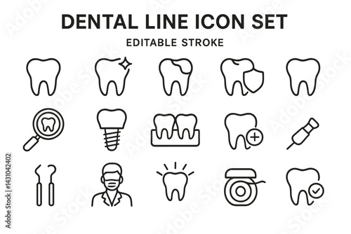Vector icon set featuring dental symbols for oral health and hygiene applications