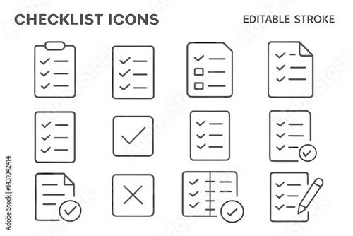 Vector icon set showcasing various checklist designs and elements to enhance productivity and organization in digital applications