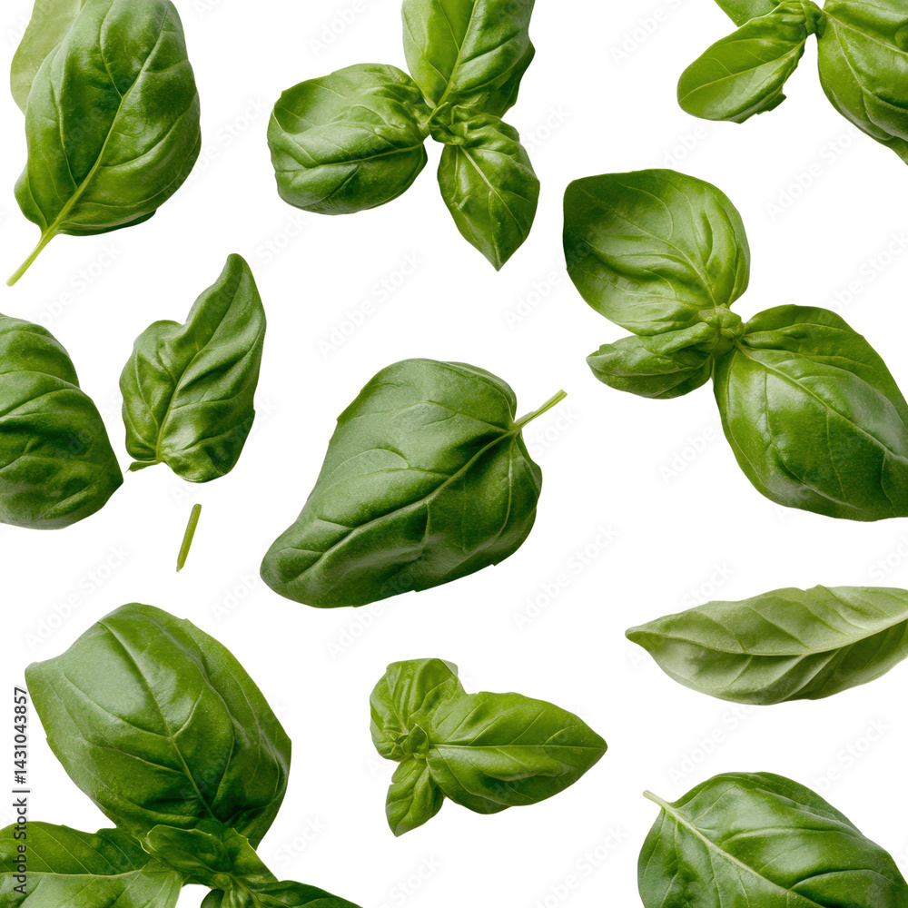 Fresh Basil Leaves Isolated on White Background for Cooking and Decor Fresh Basil Leaves Isolated on White Background for Cooking and Decor