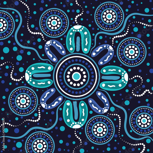An Aboriginal-inspired illustration featuring dot painting motifs