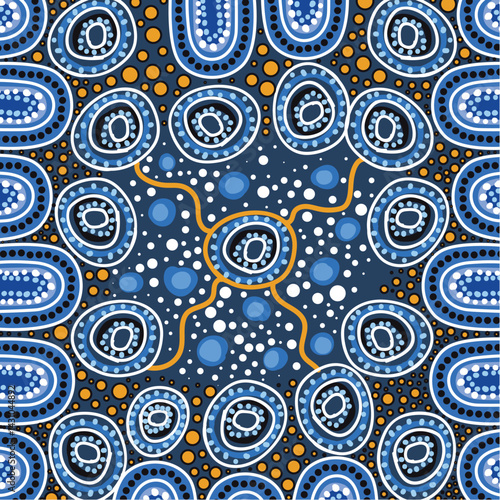 A dot art painting influenced by Aboriginal artistic traditions