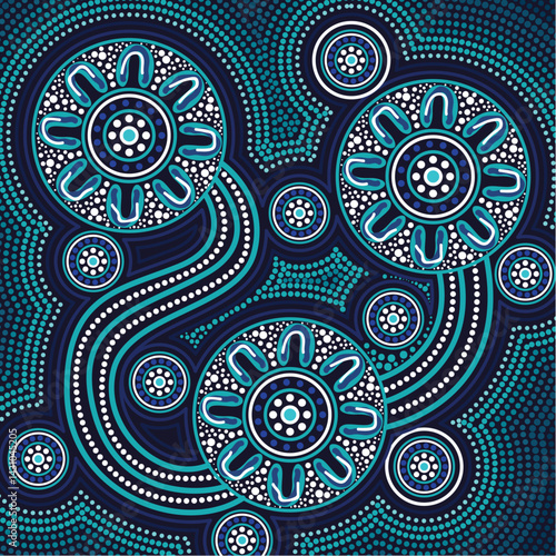 An illustration crafted in the Aboriginal dot painting style
