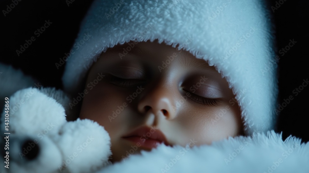 Peaceful Baby Sleeping with Soft Teddy Peaceful Baby Sleeping with Soft Teddy