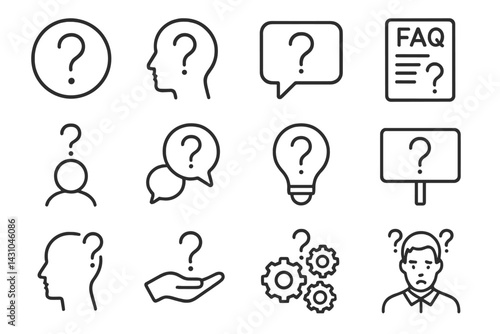 Vector icon set featuring various question mark designs for communication and inquiry purposes