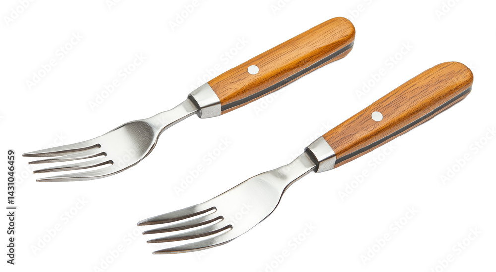 Naklejka premium Two Forks with Wooden Handles on White Background