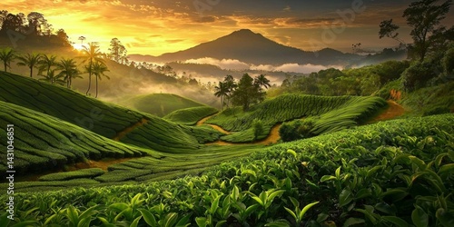 Breathtaking Outdoor Landscape of a Tea Plantation 