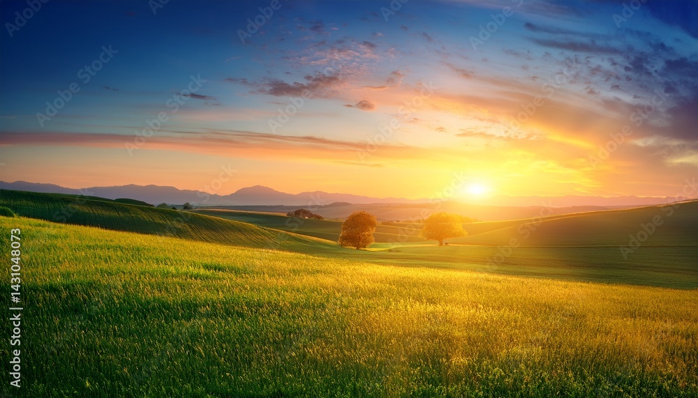 Fototapeta premium sunrise sky background of countryside landscape