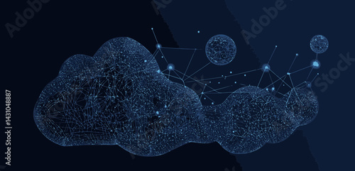 Dialogue Cloud in Starry Sky with Planets and Stars Vector Wireframe Abstract Technology Concept