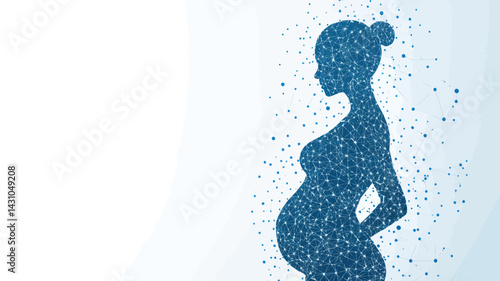 Abstract Low Poly Pregnant Woman with Embryo, Wireframe Medical Concept of Pregnancy in Minimalist Style