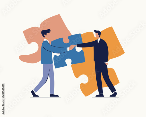 Business Partnership Agreement Handshake on Jigsaw Puzzle Teamwork Success Flat Minimalist SVG Vector