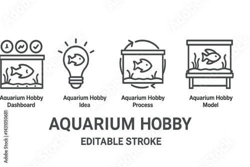 Vector icon set depicting aquarium hobby activities and ideas for enthusiasts