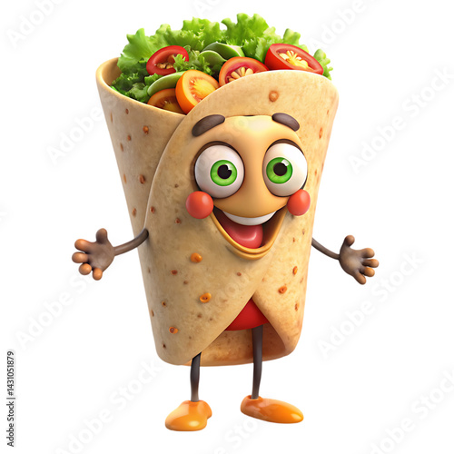 Obraz na płótnie Happy Burrito Cartoon Character: Fun Food Illustration w salonie