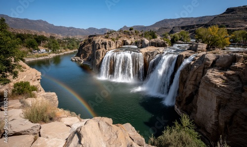 Scenic waterfall with rainbow