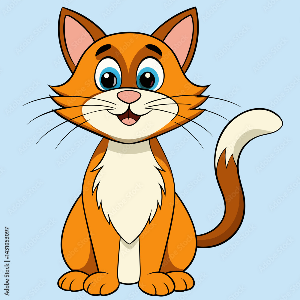 Obraz premium Cute Orange Cartoon Cat Sitting Illustration