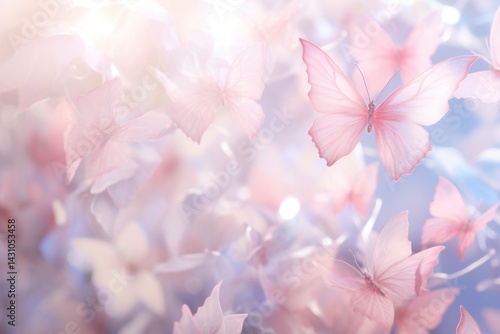pink flowers and many pink butterflies