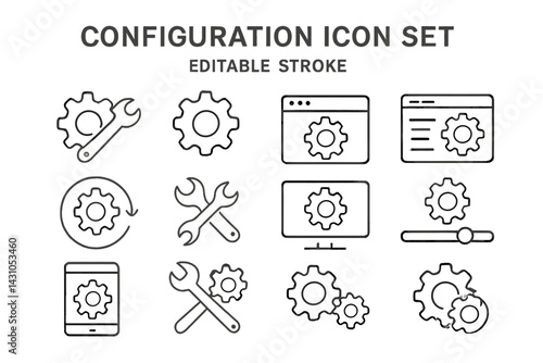 Configuration icon set featuring tools and interface elements for technical and design tasks in various applications