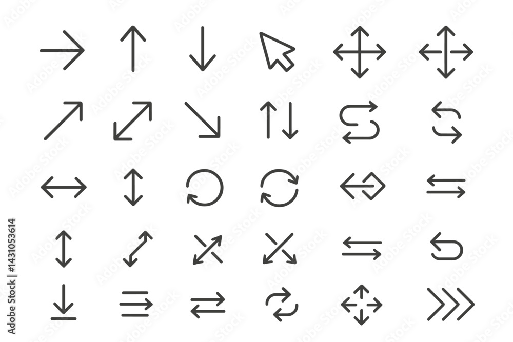 Vector icon set featuring various arrow designs and cursor symbols for graphic and web design projects Vector icon set featuring various arrow designs and cursor symbols for graphic and web design projects