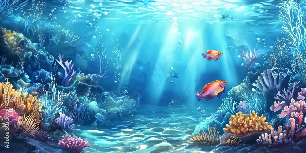 Fototapeta premium Vibrant underwater marine landscape illustration 