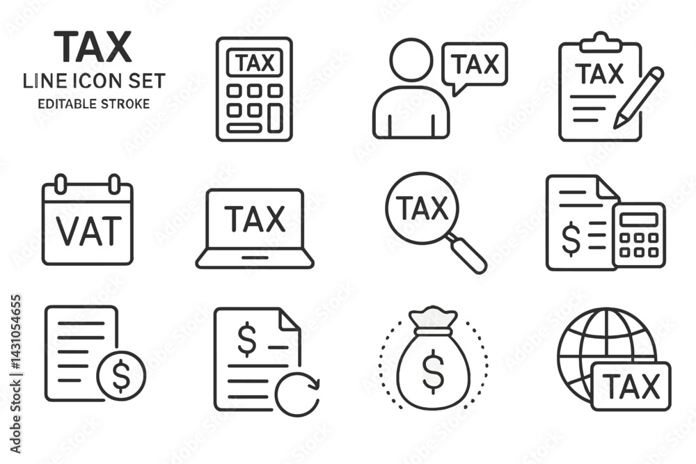 Collection of tax-related vector icons for financial and accounting use Collection of tax-related vector icons for financial and accounting use