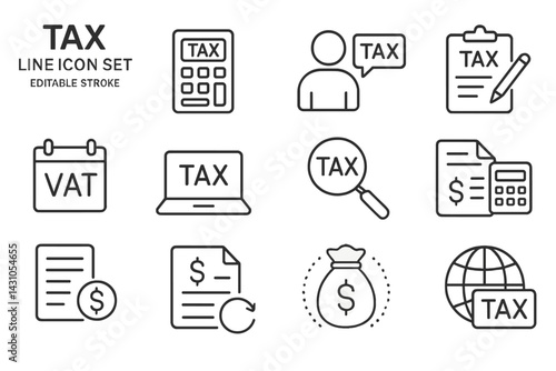 Collection of tax-related vector icons for financial and accounting use