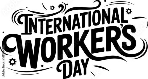 International Workers' Day Typography Collection set , banner, sign, card, design, concept with black text  on  white background
