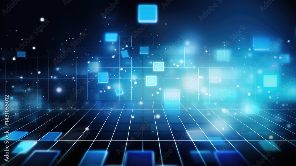 Obraz premium Abstract blue background with digital technology and futuristic geometric shapes in a vector illustration style.