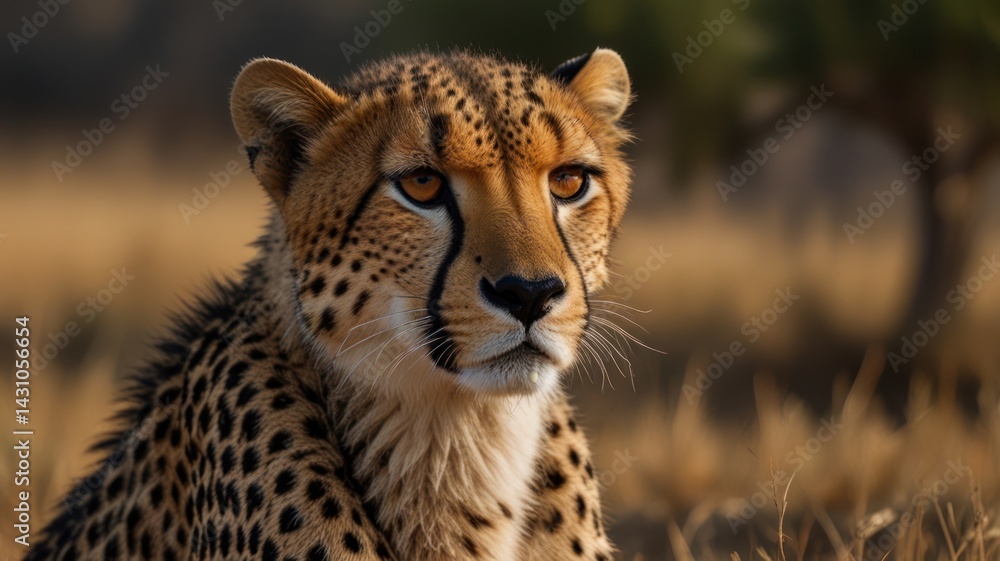 Obraz premium Cheetah portrait, African savanna sunset, wildlife photography, nature documentary