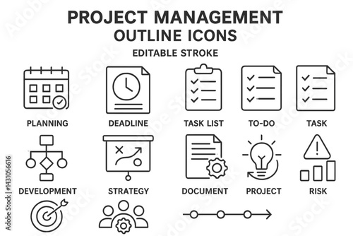 Project management vector icon set for effective planning and organization in business projects