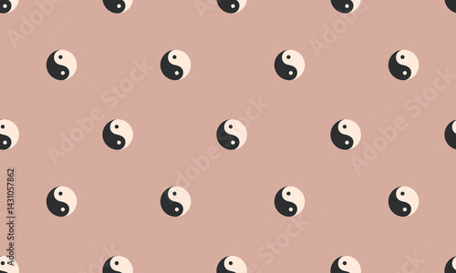 Yin Yang  seamless pattern. Symbol of balance and harmony background. Hand drawn vector illustration