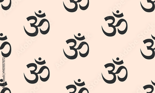Om seamless pattern. Ancient mantra sign. Aum Indian sacred sound background. Symbol of Buddhism and Hinduism. Flat Vector illustration