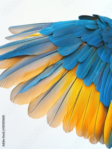 Blue and Yellow Macaw Displaying Vibrant Wing Feathers Under Bright Studio Lighting Setup Generative AI