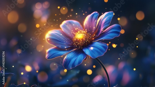 Obraz na płótnie Blooming Flower Opens Resembling a Cosmic Solar System With Radiant Colors and Glowing Particles in a Serene Natural Setting Generative AI w salonie