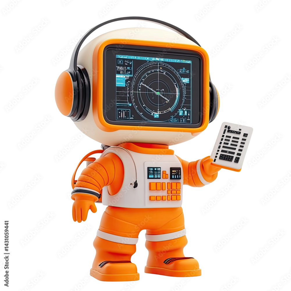 Fototapeta premium Adorable Astronaut Robot with Navigation System and Headset Exploring Space