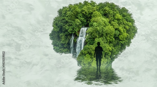 Obraz na płótnie Creative Waterfall Figure Walking Through a Lush Forest Representing Natures Power and Grace in a Serene Landscape Generative AI w salonie