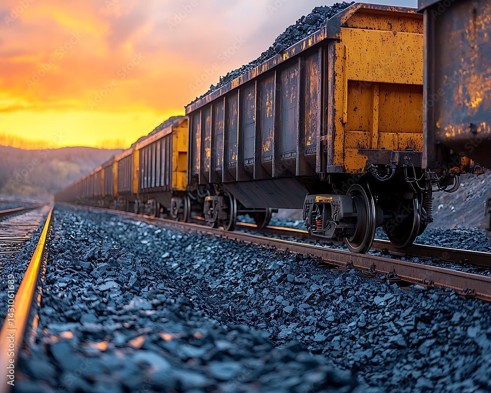 Obraz premium Coal train at sunset