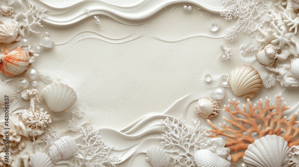 Decorative seashell frame on textured background Decorative seashell frame on textured background