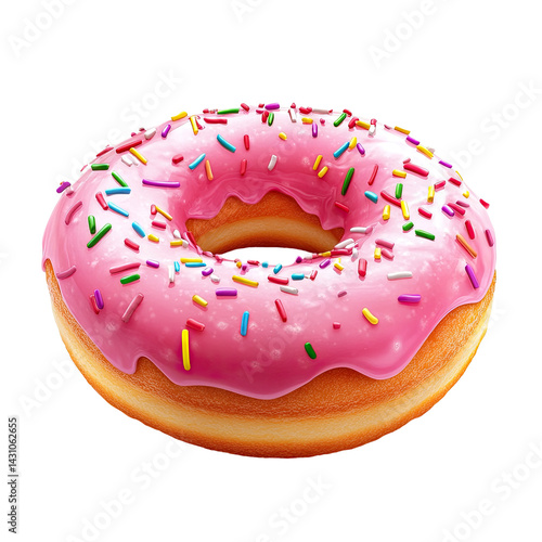Pink glazed donut with colorful sprinkles