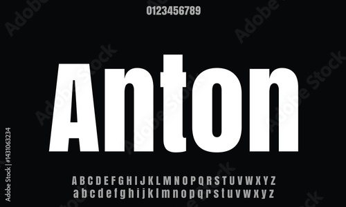 Anton vector font alphabet with numbers