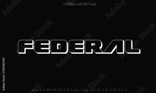 Federal Escort 3D vector font alphabet with numbers