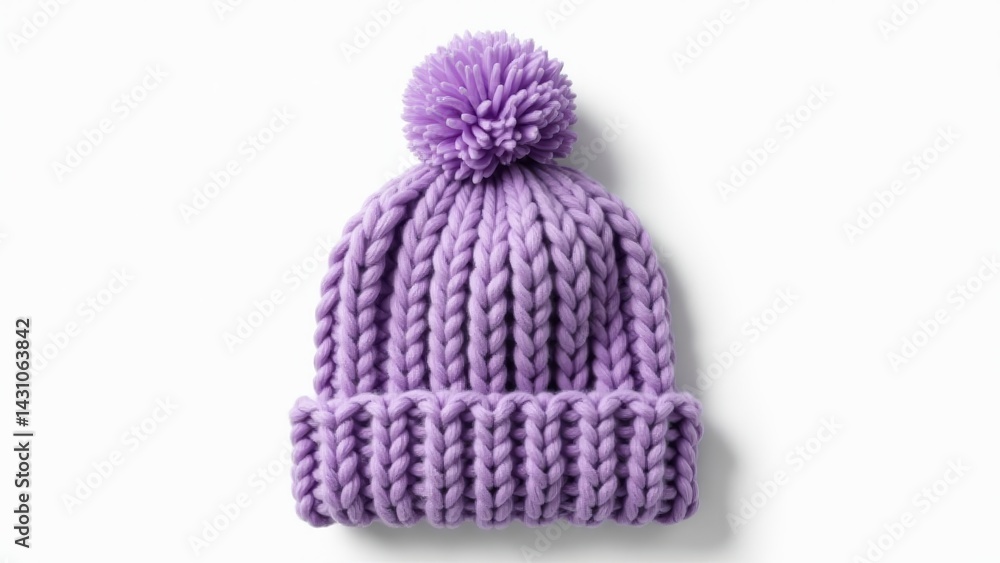 Fototapeta premium Purple Knit Beanie Hat With Pom