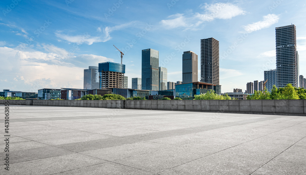 Urban Oasis: A Serene View of Modern City Skyline and Nature