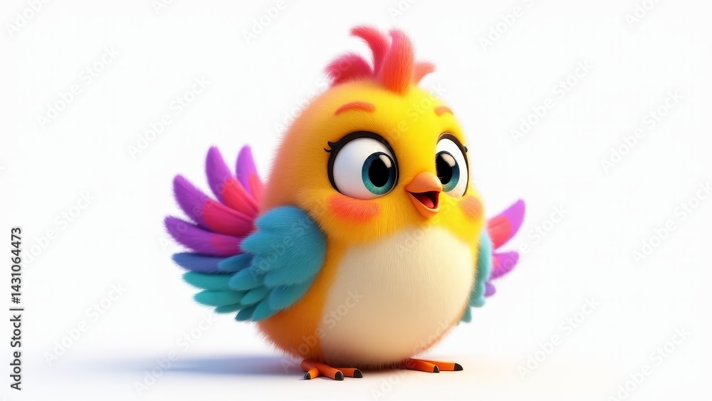 Fototapeta premium Cartoon Bird With Colorful Feathers