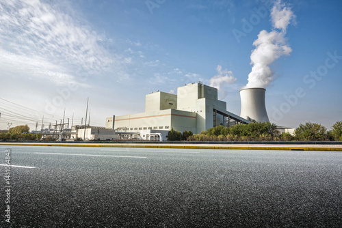 Obraz na płótnie Modern Industrial Power Plant with Cooling Tower and Steam Emissions w salonie