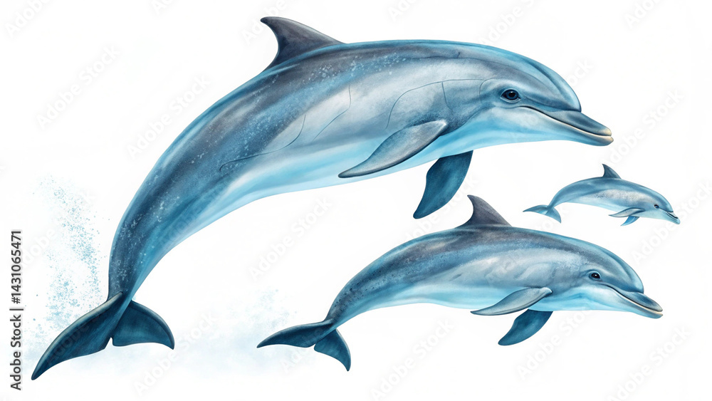 Fototapeta premium Dolphin Images on White Background