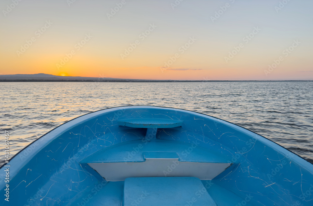 Blue empty boat bow