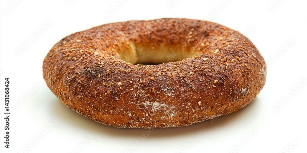 a freshly baked simit bread, showing its crunchy crust and soft interior in white backround a freshly baked simit bread, showing its crunchy crust and soft interior in white backround