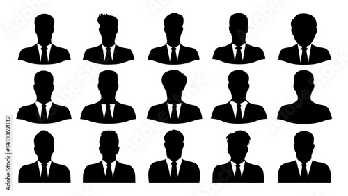 set of Businessman silhouette vector on white background